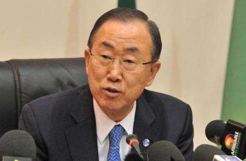 UN chief Ban Ki-moon gives a speech in Bamako on November 5, 2013
