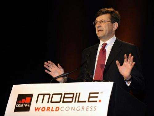 Vittorio Colao CEO of Vodafone gives a speech in Barcelona on February 17, 2009