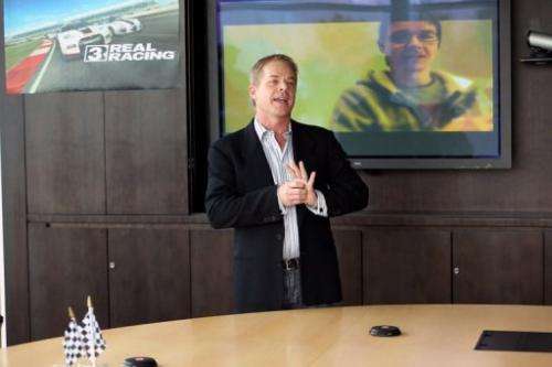 VP of mobile publishing at Electronic Arts, Nick Rish, speaks during a Real Racing 3 preview, February 7, 2013