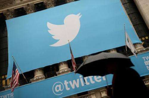 A banner with the logo of Twitter is set on the front of the New York Stock Exchange on November 7, 2013