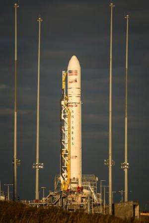 An Orbital Sciences Corporation Antares rocket on the  launchpad at NASA's Wallops Flight Facility on January 6, 2014