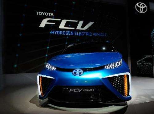 A Toyota fuel cell concept vehicle is displayed during press event at the Mandalay Bay Convention Center for the 2014 Internatio