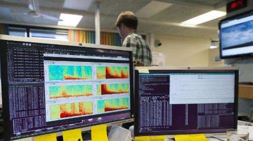Computer screens show seismic activity from the  Bardarbunga volcanic eruption at the Icelandic met office in Reykjavik on Augus