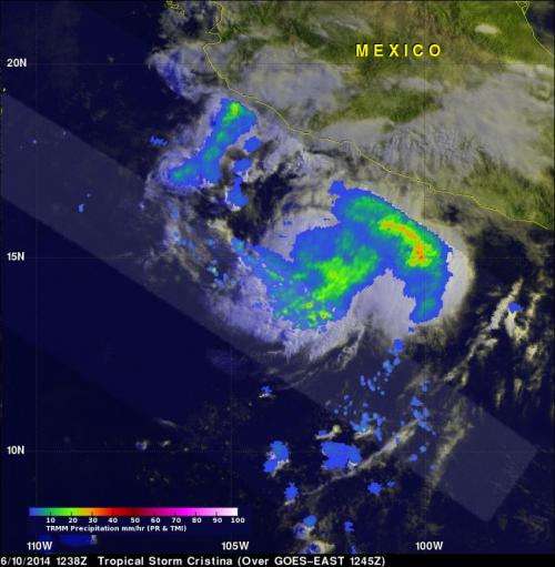 Cristina now a hurricane, NASA's TRMM satellite sees heavy rainfall within