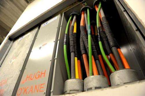 Fiber optic cables carrying Internet providers are pictured on March 20, 2013 in the Lower Manhattan area of New York