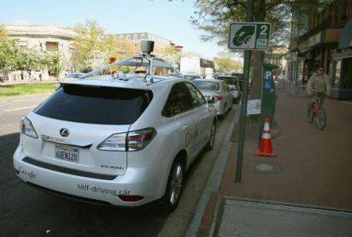 Google's Lexus RX 450H Self Driving Car, seen parked on Pennsylvania Ave. in Washington, DC, on April 23, 2014