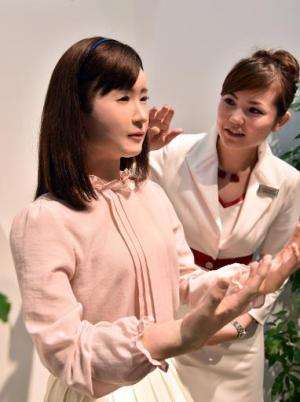 Japan's electronics giant Toshiba unveils the humanoid robot 'Aiko Chihira' which demonstrates sign language, at the CEATEC elec