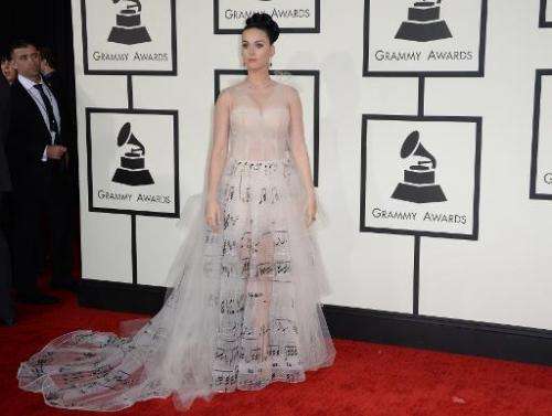 Katy Perry arrives at the 56th Grammy Awards at the Staples Center in Los Angeles, California, January 26, 2014