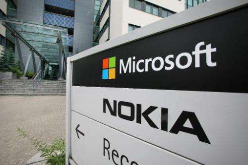 Microsoft and Nokia signs pictured outside an office in Peltola Oulu, Finland, on July 16, 2014