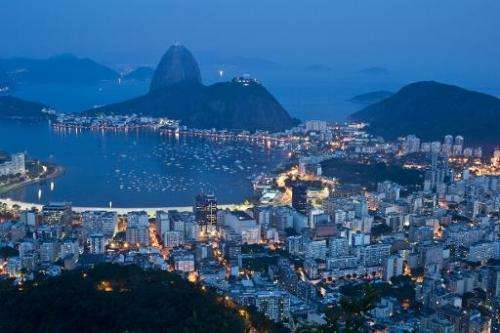 Night view of the bright lights of Botafogo area on October 30, 2012