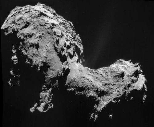 Photo taken and released on September 19, 2014 by the European Space Agency shows a four-image NAVCAM mosaic of Comet 67P/Churyu