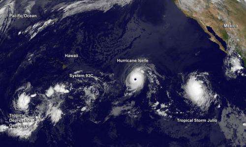 Satellite view of a hyperactive Eastern and Central Pacific Ocean