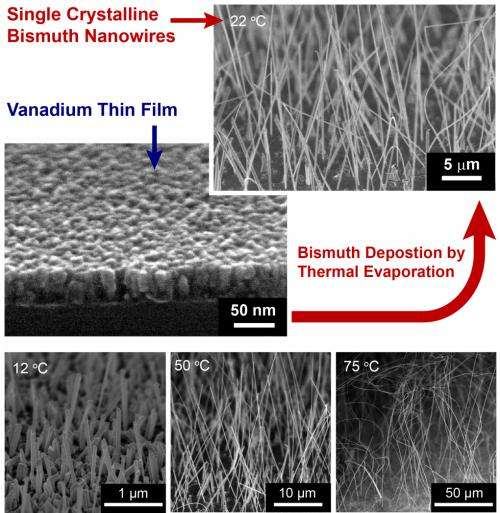 Scalable growth of high quality bismuth nanowires