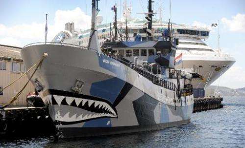 Sea Shepherd ship 'Bob Barker' is moored in Hobart on December 13, 2011