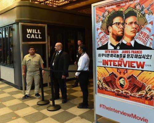 Security is seen outside the Theatre at Ace Hotel before the premiere of the film &quot;The Interview&quot;  in Los Angeles, Cal
