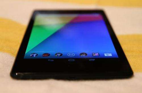 The Google Nexus 7 Android tablet, made by Asus is displayed during an event on July 24, 2013 in San Francisco, California