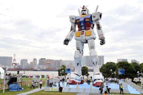 This file picture taken on July 10, 2009 shows an 18-metre tall statue of the Gundam robot in Tokyo park