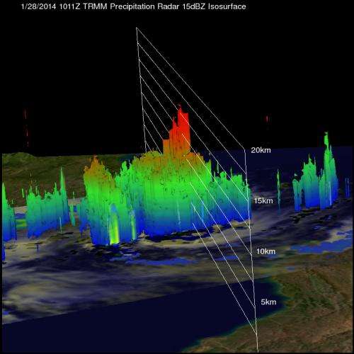 TRMM satellite peers at rainfall in developing low near Mozambique
