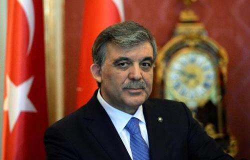 Turkey's President Abdullah Gul gives a statement during a state visit to the Hungarian presidental palace in Budapest, on Febru