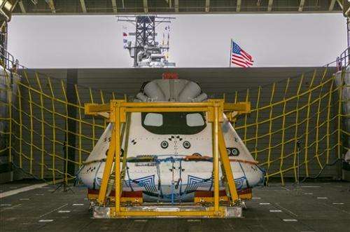US Navy practices retrieving Orion spacecraft