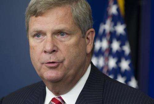 US Secretary of Agriculture Tom Vilsack speaks about drout in the Brady Briefing Room of the White House in Washington, DC, July