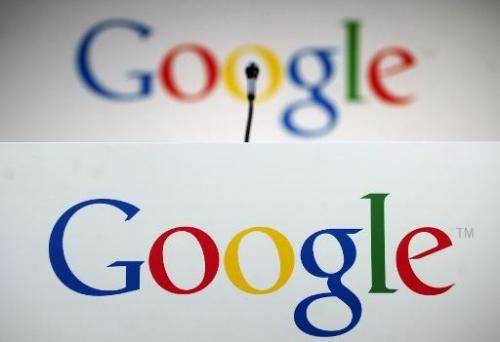 The Google logo is seen during a press announcement in New York, September 2, 2012