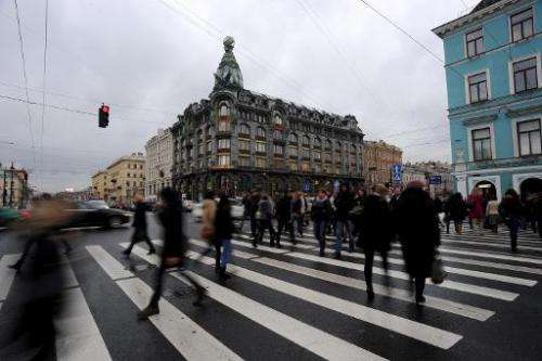 A picture taken in St. Petersburg on November 1, 2013, shows a view of a building where the social network VKontakte (In Touch) 