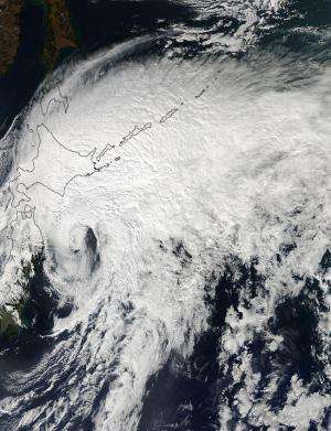 NASA's Aqua satellite sees Extra-Tropical Storm Vongfong pulling away from Hokkaido, Japan