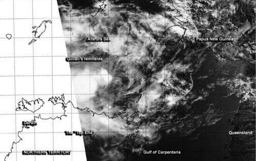 NASA satellite sees Tropical Cyclone Gillian return to remnant low status