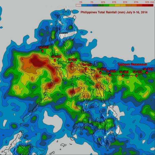 NASA's TRMM satellite adds up Typhoon Rammasun's Philippines deluge