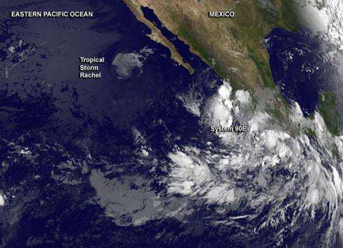 Tropical Storm Rachel dwarfed by developing system 90E