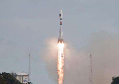 A Russian-built Soyuz rocket takes off from Europe's Kourou space centre in French Guiana on August 22, 2014
