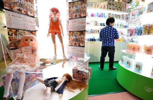 A visitor looks at sex toys at a booth of adult goods at the Pink Tokyo sex toy fair, on February 28, 2014