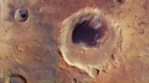 Cascading dunes in a Martian crater