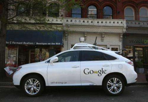 Google's Lexus RX 450H Self Driving Car, seen parked on Pennsylvania Ave. in Washington, DC, on April 23, 2014