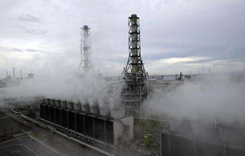 Steam rises from the Kawasaki natural gas power station in Kawasaki City in Kanagawa prefecture, south of Tokyo on August 25, 20