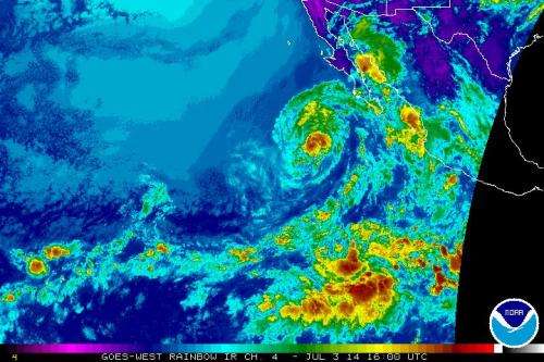 Tropical Storm Douglas weakening in the eastern Pacific
