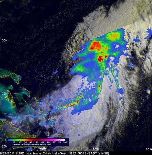 NASA's TRMM Satellite sees powerful towering storms in Cristobal