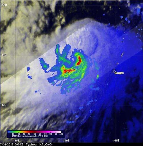 NASA sees Tropical Storm Halong move northwest of Guam