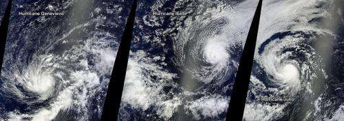 NASA satellite paints a triple hurricane Pacific panorama