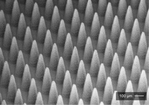 Arrays of tiny conical tips that eject ionized materials could fabricate nanoscale devices cheaply