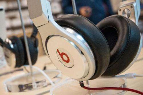Beats headphones are sold in an Apple store in New York City on May 9, 2014