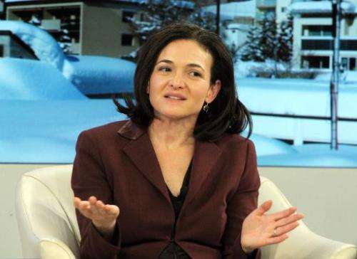 Facebook COO Sheryl Sandberg talks during a session at the World Economic Forum in Davos on January 25, 2014