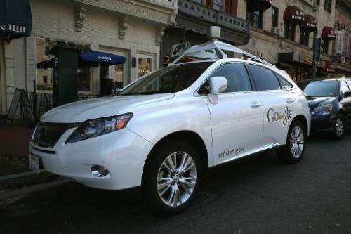 Google's Lexus RX 450H Self Driving Car is seen parked on Pennsylvania Ave. on April 23, 2014 in Washington, DC