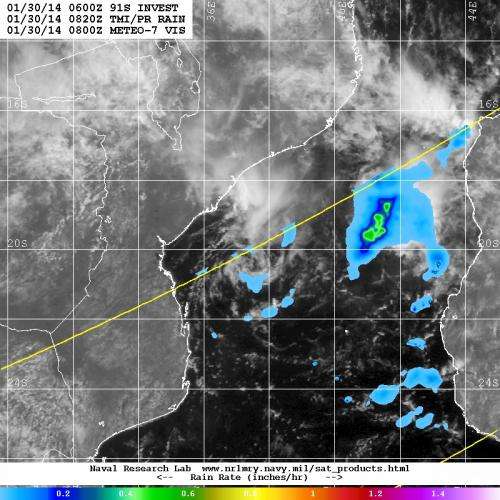 NASA satellite sees System 91S undeveloped in Mozambique Channel