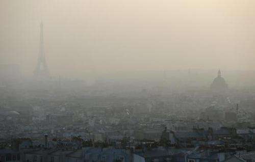 The Eiffel tower and Paris' roof tops are seen through a haze of pollution, March 11, 2014