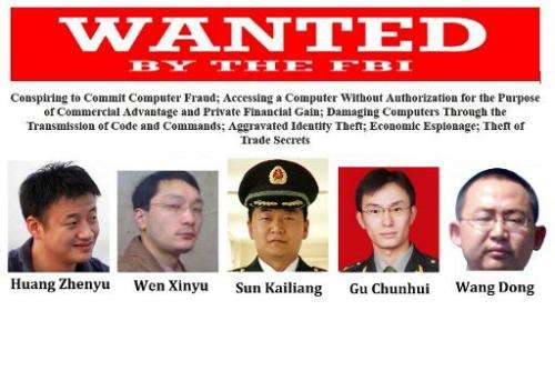This combination of images released by the FBI on May 19, 2014 shows five Chinese hacking suspects