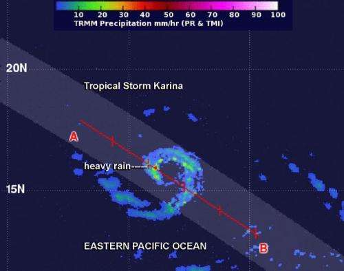 NASA sees Tropical Storm Karina losing its punch