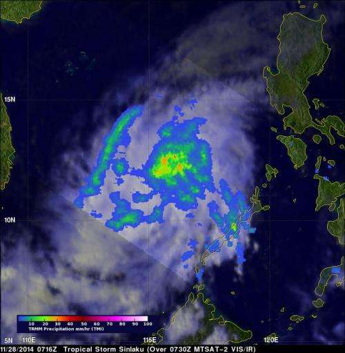 NASA satellites provide triple coverage on Tropical Storm Sinlaku