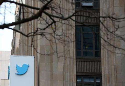 A sign is posted on the exterior of the Twitter headquarters on February 5, 2014 in San Francisco, California